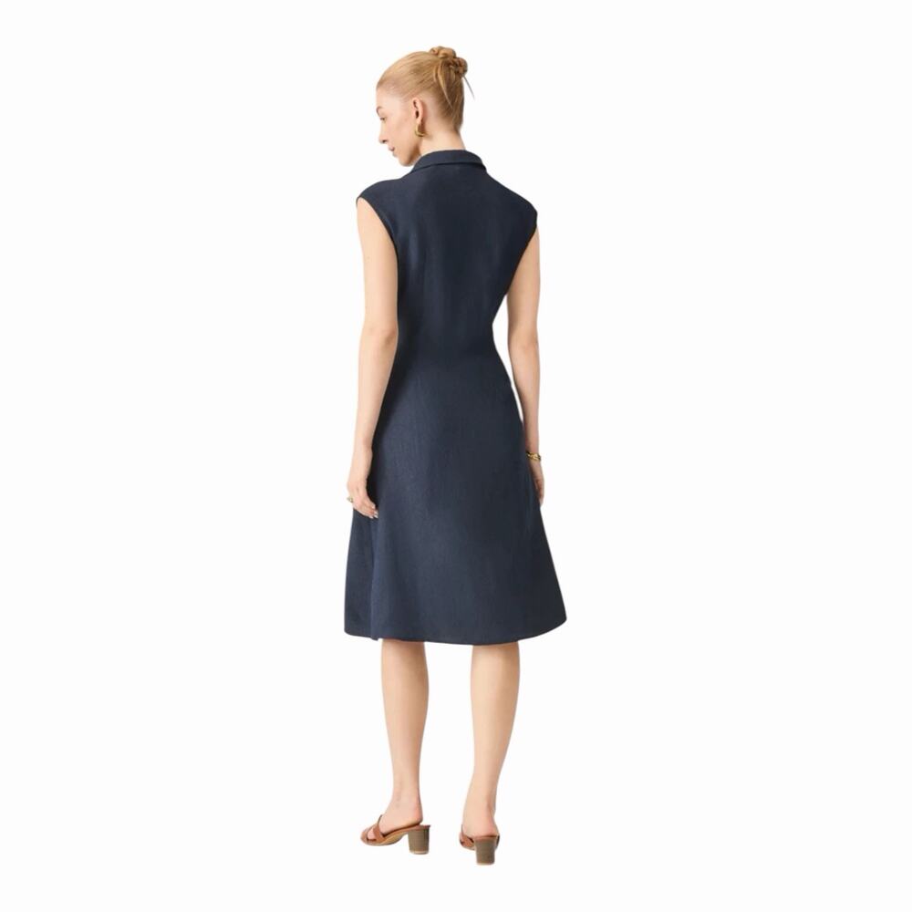 OGL Denim Look Midi Dress Collared Tie Waist Linen Blend NWT Extra Small - Picture 11 of 14